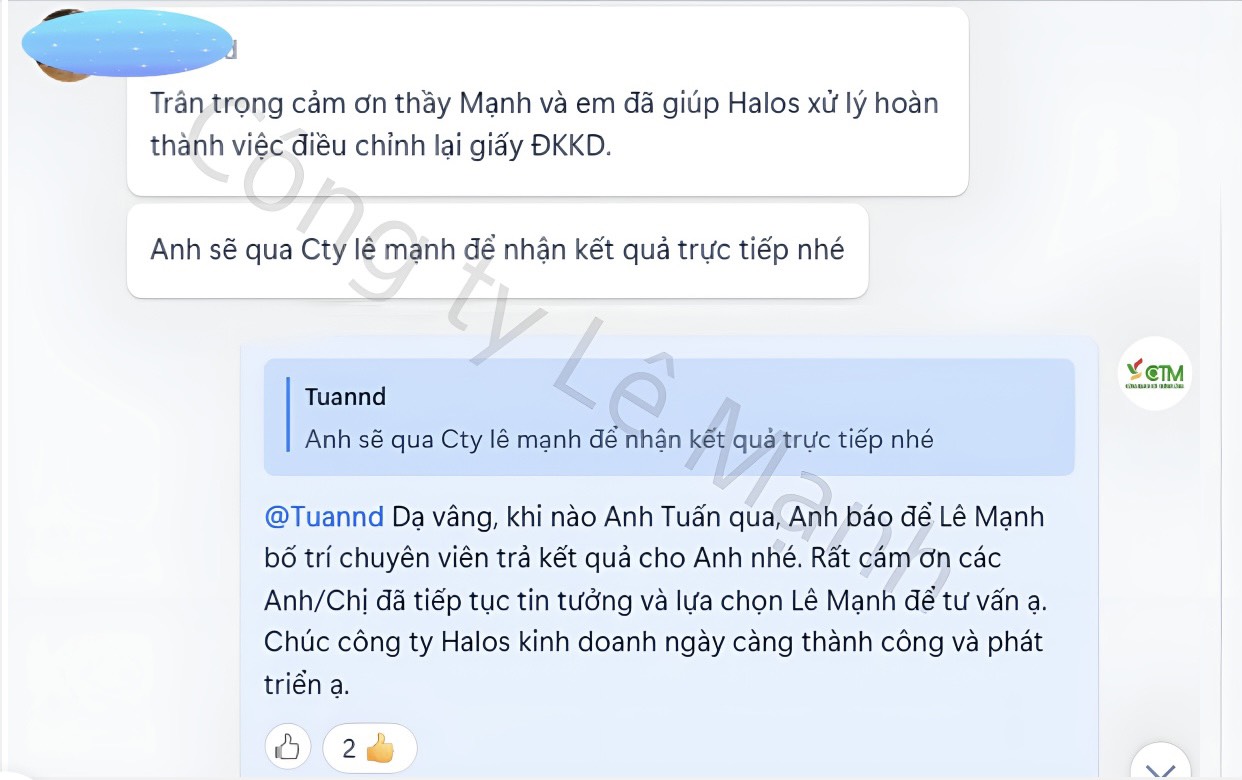 Dịch vụ thành lập doanh nghiệp và thay đổi kinh doanh online 2 Khách Hàng Sử Dụng Dịch Vụ Thành Lập Doanh Nghiệp